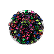 Cuentas VOCALES Plástico Cuadrado Letras Colores Flúor Cuenta Negra 7mm