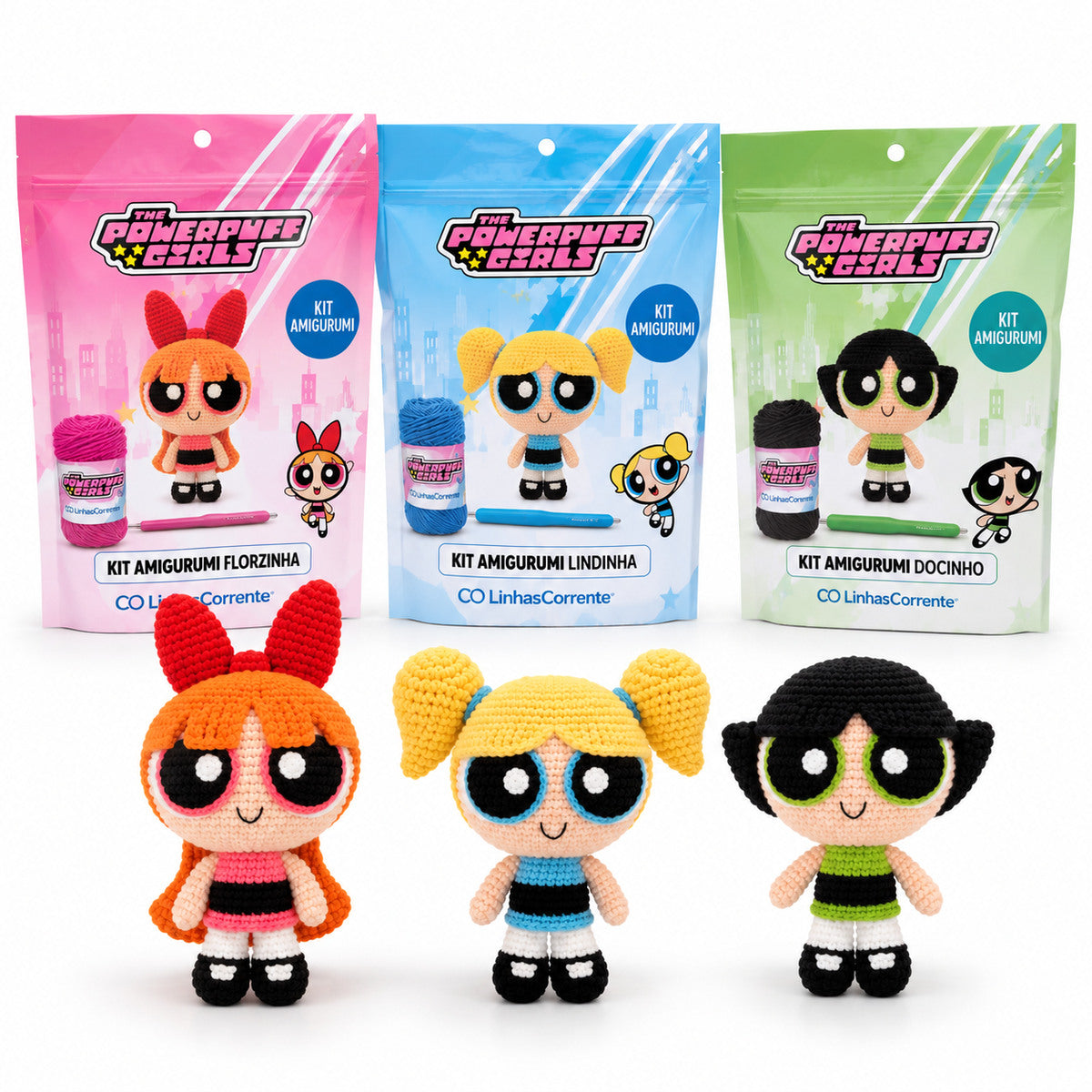 Kit Amigurumi Linhas Corrente Chicas Superpoderosas: Bombón, Burbuja y Bellota
