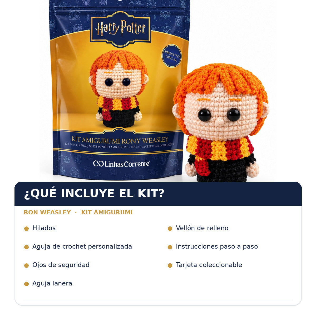 Qué incluye el Kit Amigurumi Rony Weasley