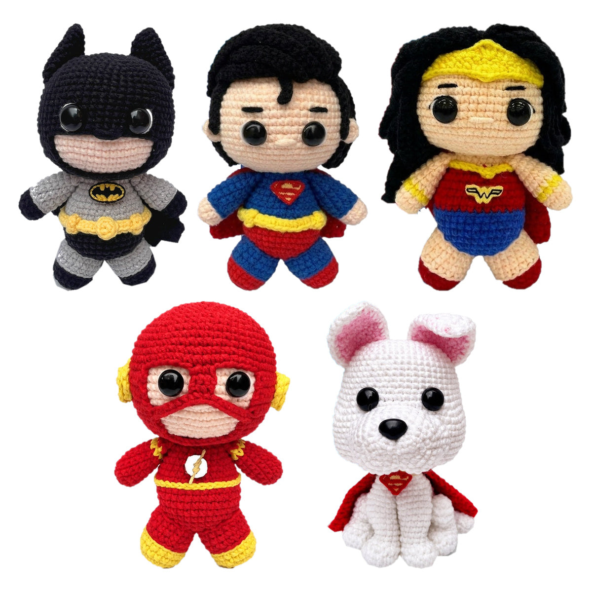 Kit Amigurumi Linhas Corrente Superhéroes: Batman, Superman, Mujer Maravilla, The Flash y Krypto