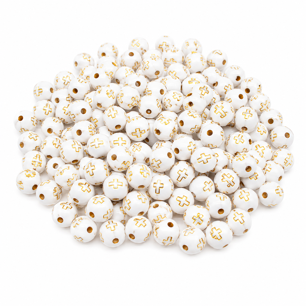 CUENTAS BOLITA COMUNIÓN 8 MM BLANCO CON DORADO