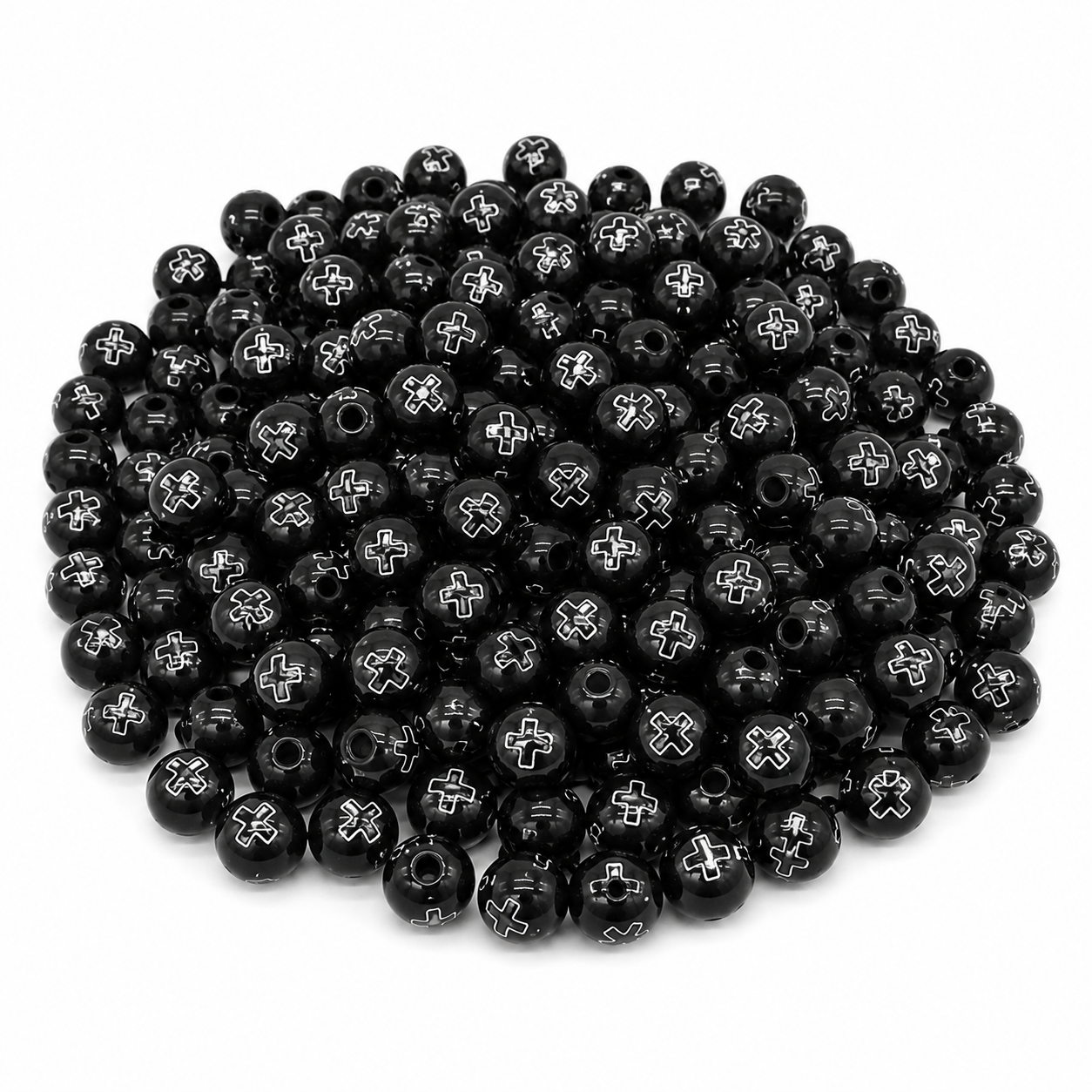 CUENTAS BOLITA COMUNIÓN 8 MM NEGRO CON PLATEADO