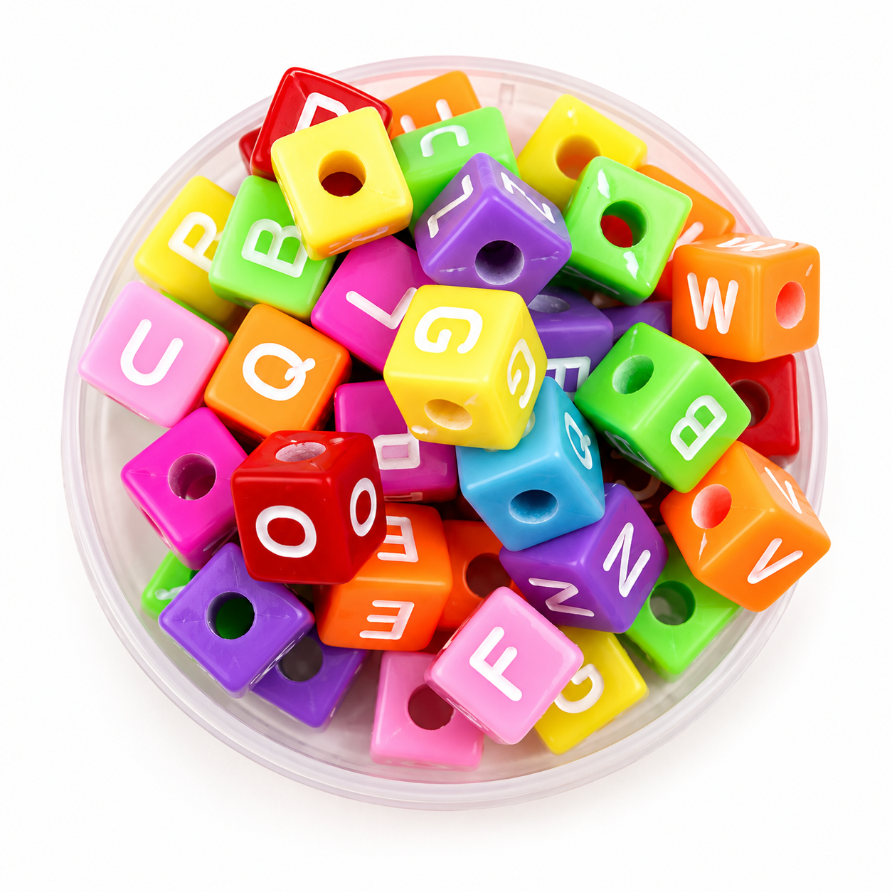 CUENTAS CUBO LETRAS SURTIDAS COLORES VIVOS LETRA BLANCA