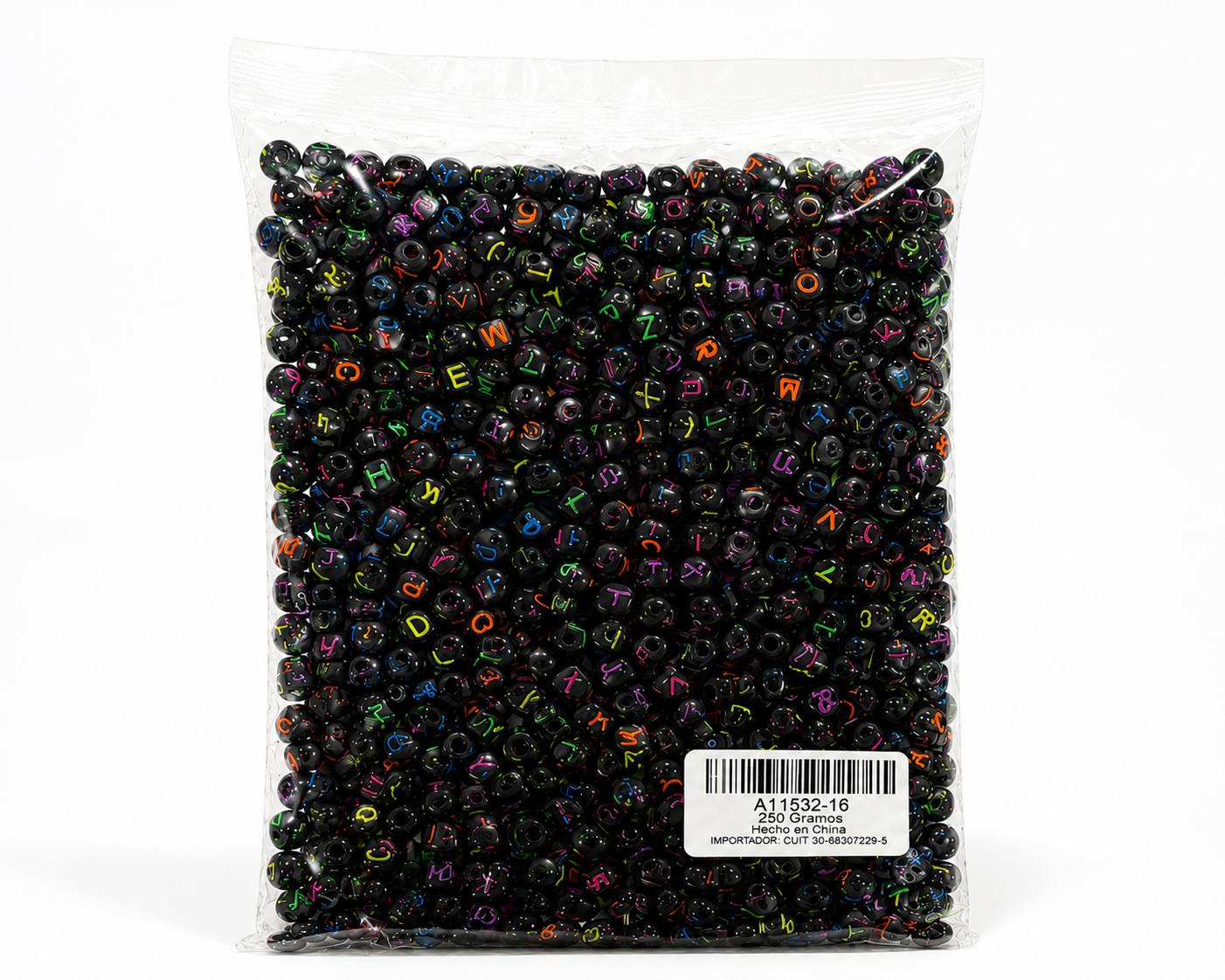 CUENTAS CUBO NEGRAS CORAZONES FLUO