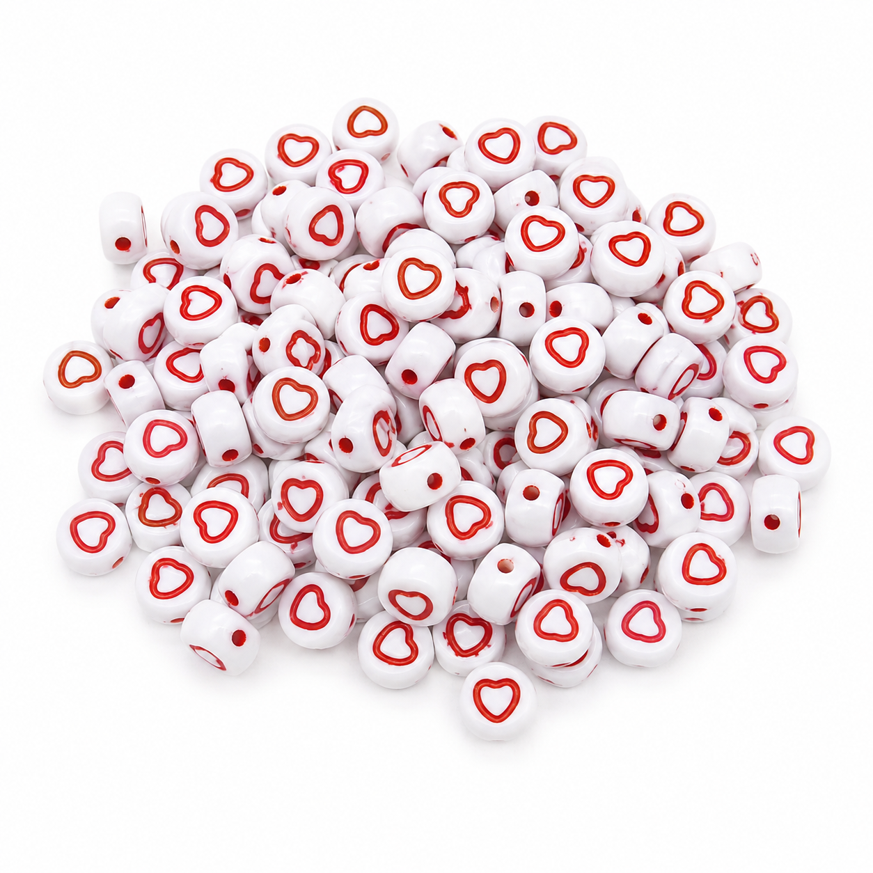 CUENTAS PASTILLA PLANA CORAZÓN CON ROJO
