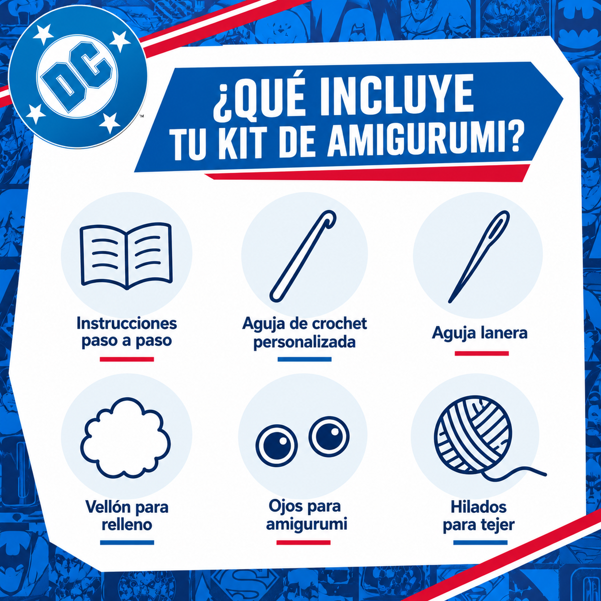 Qué incluye el Kit Amigurumi Linhas Corrente Superhéroes