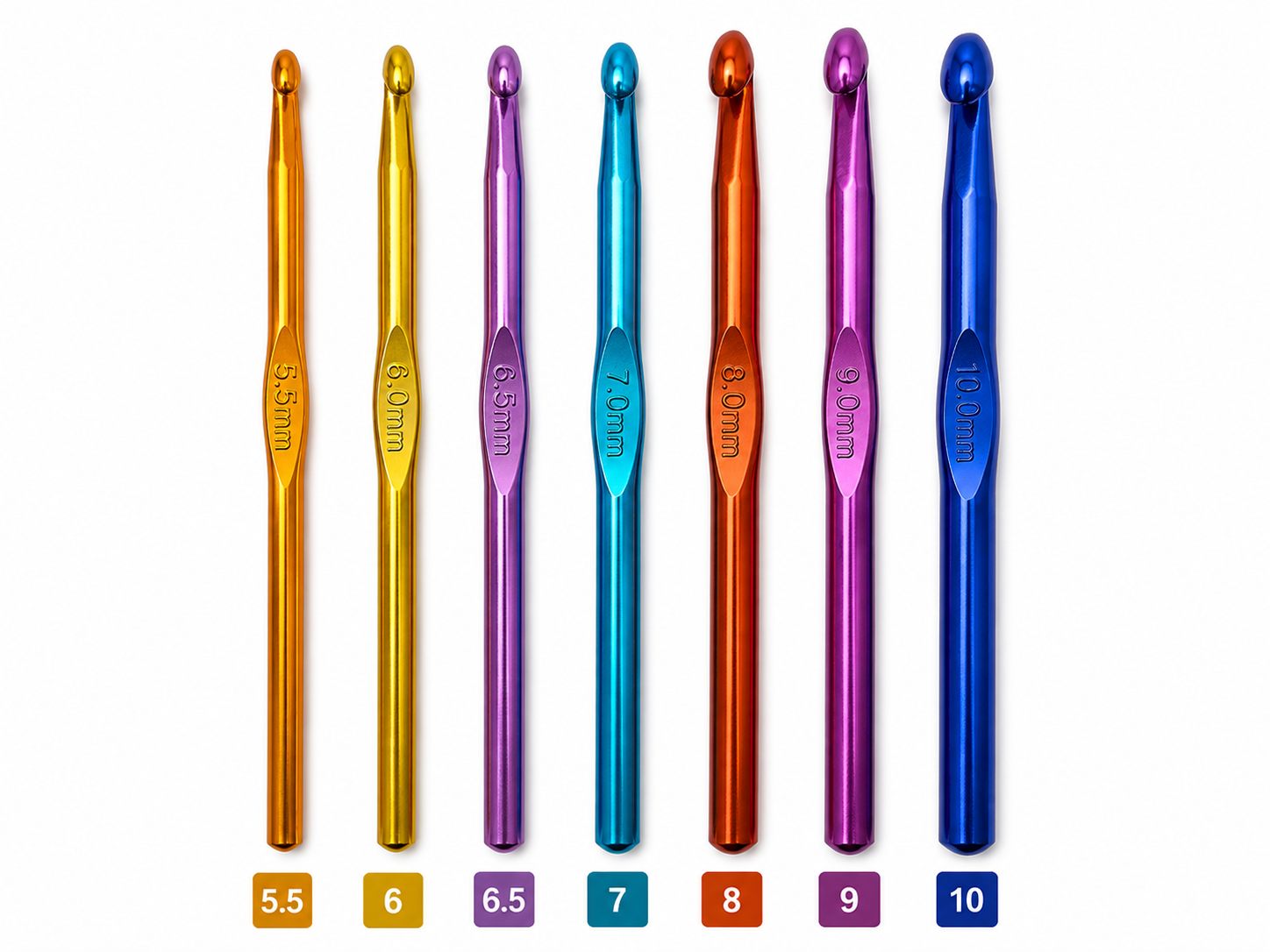 Set de 7 Agujas de Crochet de Metal - N° 5.5 al 10