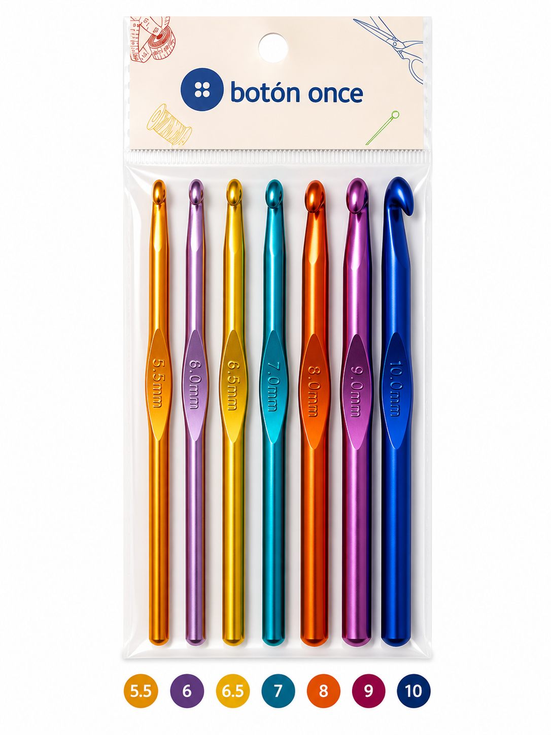 Set de 7 Agujas de Crochet de Metal - N° 5.5 al 10