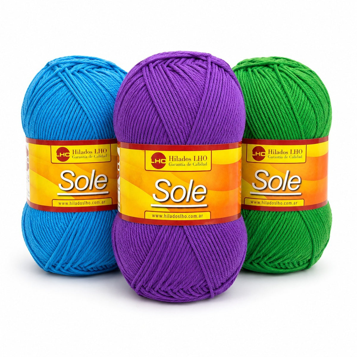Hilado Sole LHO - ovillos en turquesa, violeta y verde